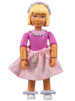 Belville Female, Child Girl - Pink Shorts, Dark Pink Top with Lace Collar Pattern, Very Light Orange Hair, White Shoes, Skirt, Hairband, Bows