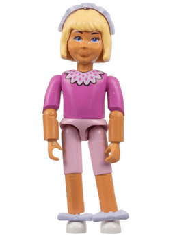 Belville Female, Child Girl - Pink Shorts, Dark Pink Top with Lace Collar Pattern, Very Light Orange Hair, White Shoes, Hairband, Bows