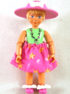 Belville Female - White Shorts, Light Green Shirt with Seashells Necklace, Long Light Yellow Braided Hair, Skirt, Wide Brim with Bow