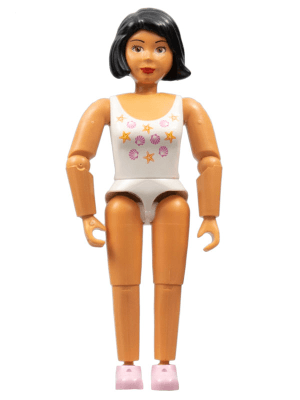 Belville Female - White Swimsuit with Starfish / Sea Stars and Seashells Pattern, Black Hair, Pink Shoes