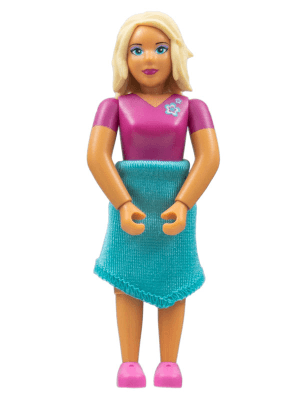 Belville Female - Magenta Top with Flowers on Shoulder Pattern, Dark Pink Shoes, Tan Hair, Skirt