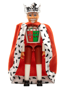 Belville Male, Adult Man (King) - Red Shorts, White Top with Royal Insignia Pattern, White Hair, Black Shoes, Cloak, Crown