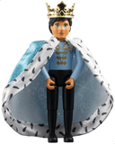 Belville Male, Adult Man (King) - Black Pants, Light Blue Top with White Fur and Gold Trim Pattern, Black Hair, Black Shoes, Cloak, Crown