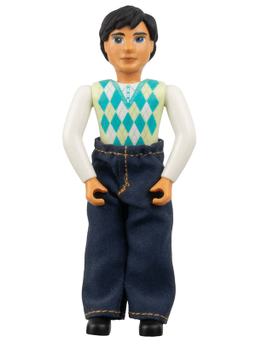 Belville Male, Adult Man - Black Pants, Light Lime Top with Argyle Pattern, Black Hair, Black Shoes, Jeans