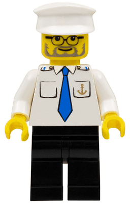 LEGO Boat Captain with Blue Tie and Anchor on Pocket White Hat (boat009) minifigure