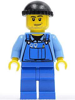 LEGO Overalls with Tools in Pocket Blue Black Knit Cap Smirk and Stubble Beard (boat011) Town / City Minifigure