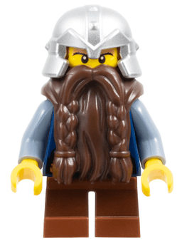 Fantasy Era - Dwarf, Dark Brown Beard, Metallic Silver Helmet with Studded Bands, Sand Blue Arms