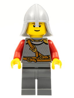 Kingdoms - Lion Knight Scale Mail with Chest Strap and Belt, Helmet with Neck Protector, Reddish Brown Eyebrows, Thin Grin
