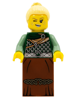 Warrior - Female with Scale Mail, Reddish Brown Skirt, Bright Light Yellow Hair, Silver Lips