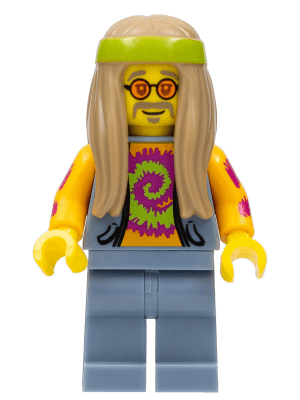 LEGO Flower Child Dark Tan Long Hair Orange Glasses and Tie Dye Shirt (col305) Collectible Minifigures Minifigure
