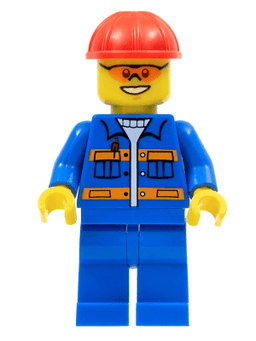 LEGO Blue Jacket with Pockets and Orange Stripes Red Construction Helmet Orange Sunglasses (con010) minifigure