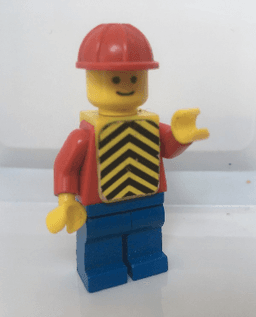 LEGO Plain Red Torso with Red Arms Red Construction Helmet Yellow Vest with Black Chevrons (Stickers) (con014s) minifigure