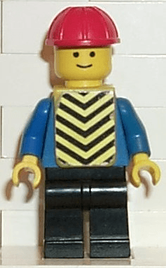 LEGO Plain Blue Torso with Blue Arms Red Construction Helmet Yellow Vest with Black Chevrons (Stickers) (con015s) minifigure