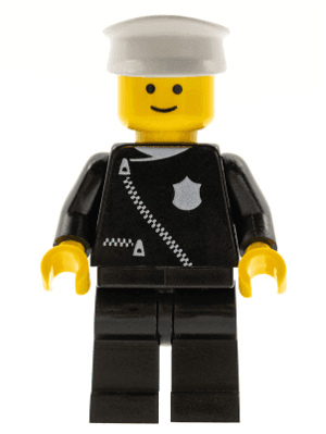 Police - Zipper with Badge, Black Legs, White Hat