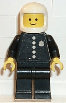Police - Torso Sticker with 4 Buttons and Badge, Black Legs, White Classic Helmet