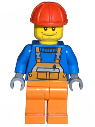 LEGO Overalls with Safety Stripe Orange Red Construction Helmet Straight Smile (cty0011) Town / City Minifigure