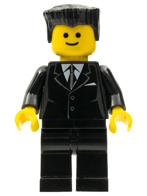 LEGO Suit Black Black Flat Top Hair Standard Grin (cty0038) Town / City Minifigure