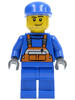 LEGO Overalls with Safety Stripe Orange Blue Cap Smirk and Stubble Beard (cty0042) Town / City Minifigure