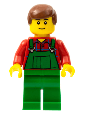 LEGO Overalls Farmer Green Reddish Brown Male Hair Black Eyebrows (cty0058a) Town / City Minifigure