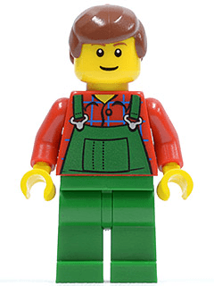 LEGO Overalls Farmer Green Reddish Brown Male Hair Reddish Brown Eyebrows (cty0058b) minifigure