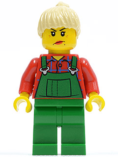 LEGO Overalls Farmer Green Tan Ponytail Hair (cty0059) minifigure