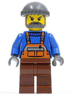 LEGO Overalls with Safety Stripe Orange Reddish Brown Legs Dark Bluish Gray Knit Cap (cty0064) minifigure
