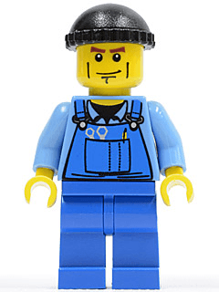 LEGO Overalls with Tools in Pocket Blue Black Knit Cap Cheek Lines (cty0076) minifigure