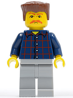 LEGO Plaid Button Shirt Reddish Brown Flat Top Bushy Moustache (cty0082) Town / City Minifigure