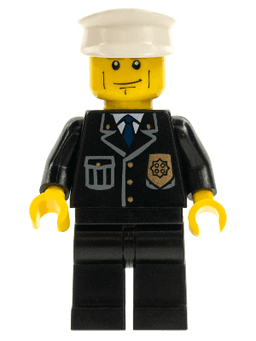 Police - City Suit with Blue Tie and Badge, Black Legs, Vertical Cheek Lines, Brown Eyebrows, White Hat