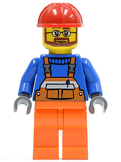 LEGO Overalls with Safety Stripe Orange Red Construction Helmet Beard and Glasses (cty0096) minifigure