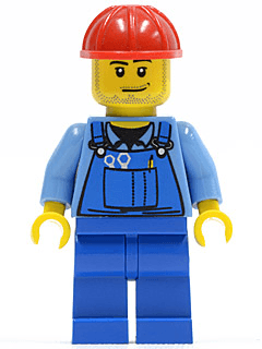 LEGO Overalls with Tools in Pocket Blue Red Construction Helmet Smirk and Stubble Beard (cty0104) Town / City Minifigure