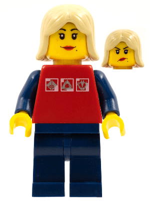 LEGO Red Shirt with 3 Silver Logos Tan Female Hair (cty0119) Town / City Minifigure