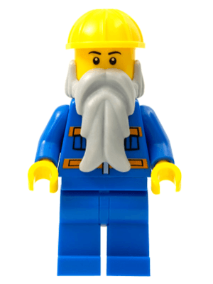 LEGO Blue Jacket with Pockets and Orange Stripes Beard Yellow Construction Helmet Black Eye (cty0123a) Town / City Minifigure