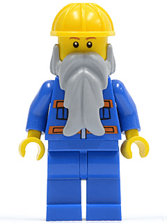 LEGO Blue Jacket with Pockets and Orange Stripes Beard Yellow Construction Helmet Reddish Brown Eyebrows (cty0123b) minifigure