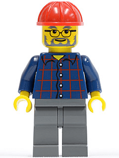 LEGO Plaid Button Shirt Red Construction Helmet Glasses Gray Beard (cty0126) minifigure