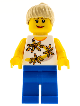 Yellow Flowers - Tan Ponytail, Blue Legs
