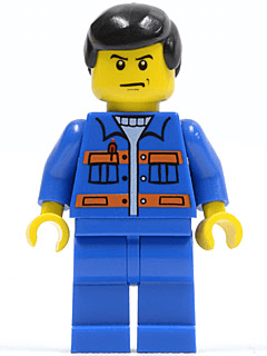 LEGO Blue Jacket with Pockets and Orange Stripes Black Male Hair (cty0139) Town / City Minifigure