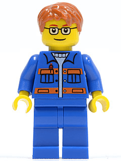LEGO Blue Jacket with Pockets and Orange Stripes Dark Orange Short Tousled Hair Brown Eyebro (cty0140) Town / City Minifigure