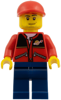 LEGO Red Jacket with Zipper Pockets and Classic Space Logo Red Short Bill Cap (cty0142a) Town / City Minifigure
