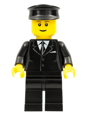 LEGO Suit Black Black Police Hat Brown Eyebrows (cty0145) Town / City Minifigure