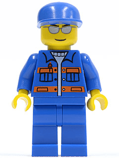 LEGO Blue Jacket with Pockets and Orange Stripes Blue Cap Silver Sunglasses Eyebrows and Thin Grin (cty0148) minifigure