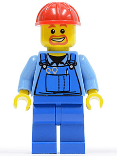 LEGO Overalls with Tools in Pocket Blue Red Construction Helmet Beard Around Mouth (cty0159) minifigure