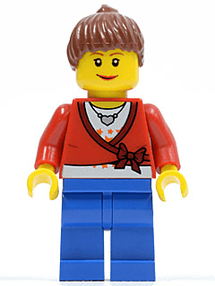 LEGO Sweater Cropped with Bow Heart Necklace Reddish Brown Hair Female Ponytail (cty0160) minifigure