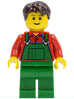 LEGO Overalls Farmer Green Dark Brown Short Tousled Hair (cty0161) minifigure