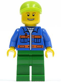 LEGO Blue Jacket with Pockets and Orange Stripes Lime Short Bill Cap (cty0162) minifigure