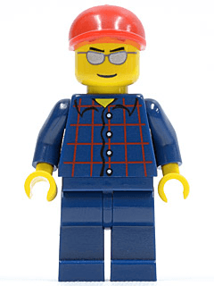 LEGO Plaid Button Shirt Red Short Bill Cap Silver Sunglasses (cty0163) Town / City Minifigure