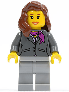 LEGO Dark Bluish Gray Jacket with Magenta Scarf Reddish Brown Female Hair over Shoulder Dark Orange Lips (cty0169) minifigure