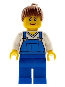 LEGO Farm Hand Female Overalls Blue over V-Neck Shirt (cty0171) minifigure