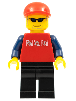 LEGO Red Shirt with 3 Silver Logos Red Short Bill Cap Glasses (cty0175) Town / City Minifigure
