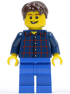 LEGO Plaid Button Shirt Dark Brown Short Tousled Hair Lopsided Grin with Teeth (cty0177) Town / City Minifigure